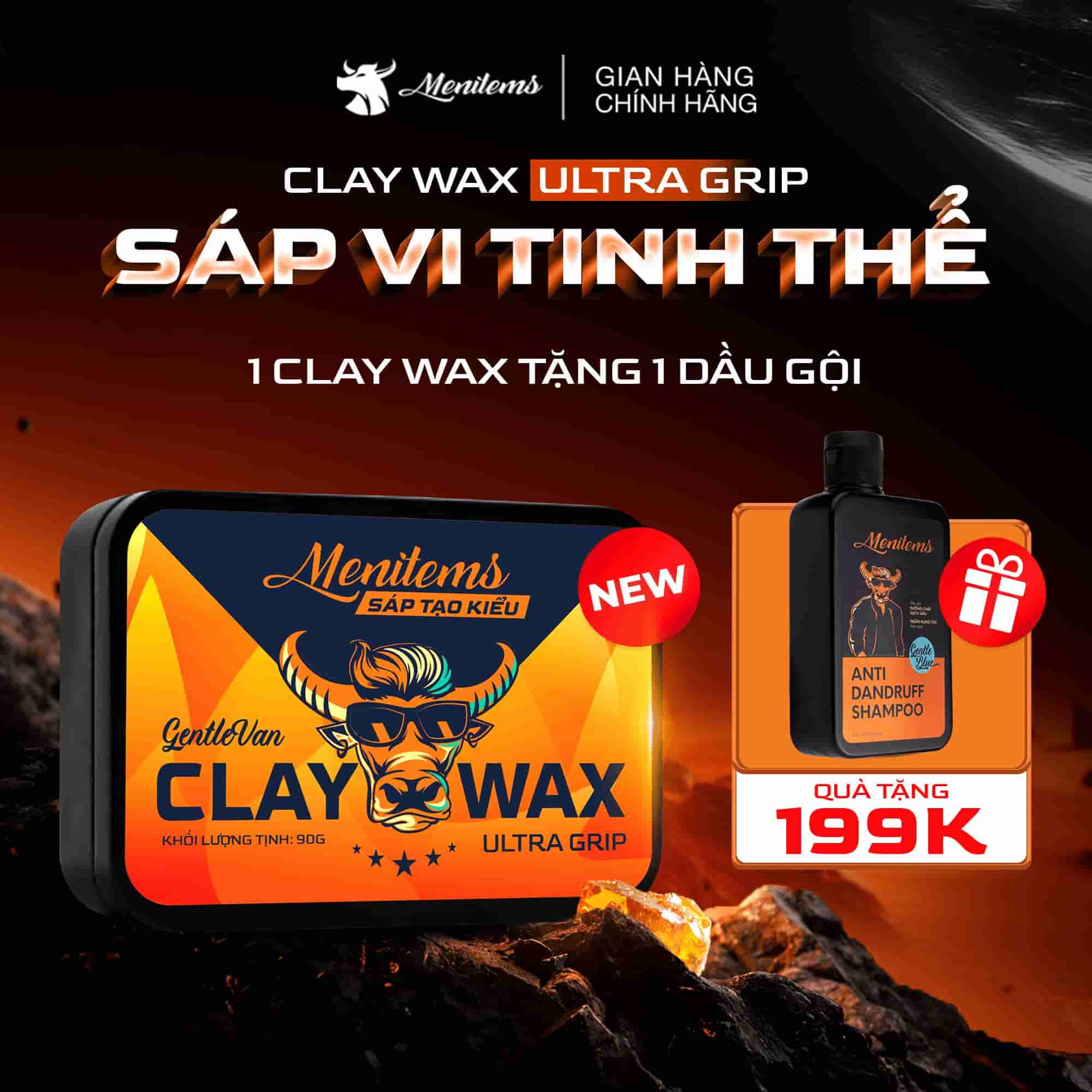 Sáp vuốt tóc nam Menitems Claywax 90g - Mua 1 Tặng 1