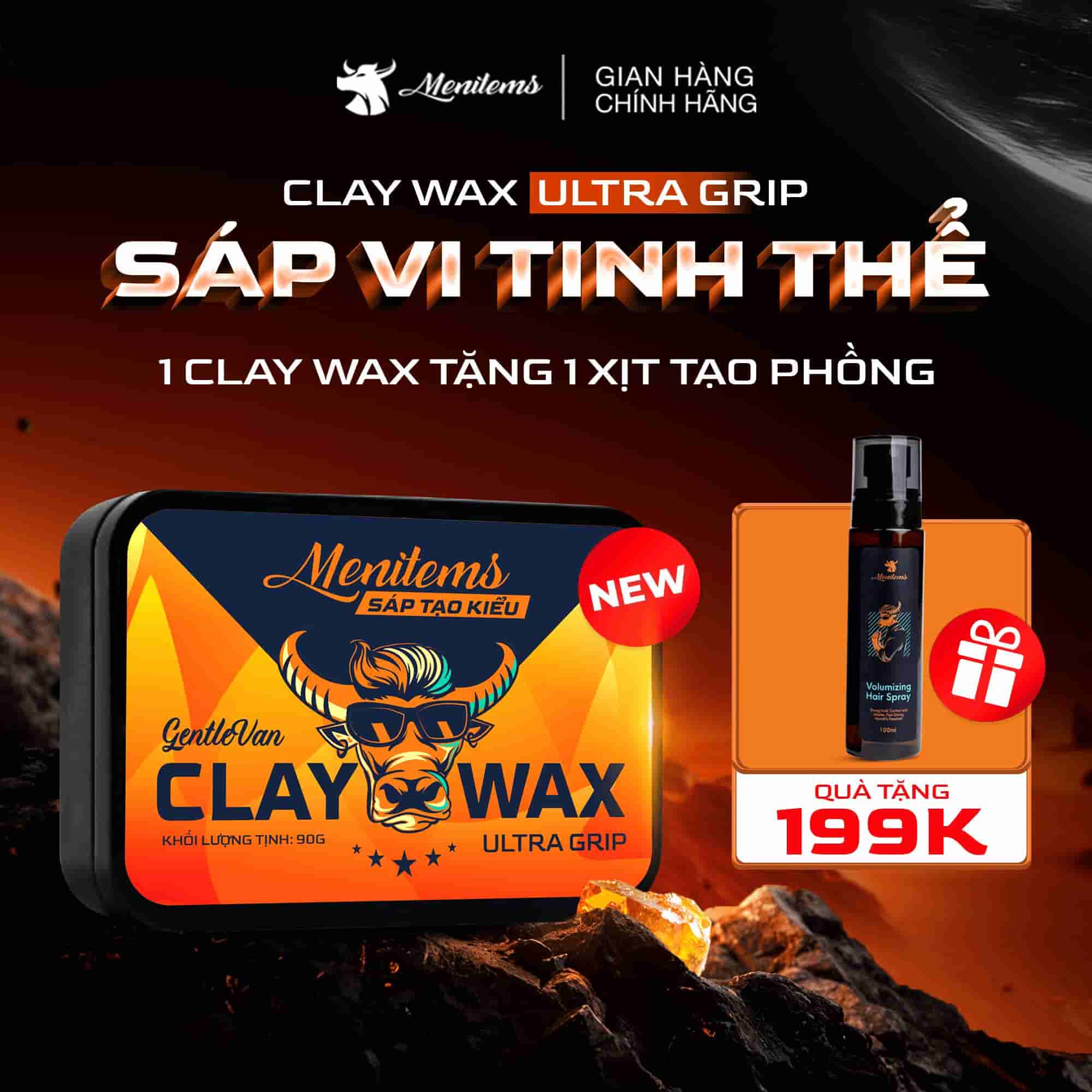 Sáp vuốt tóc nam Menitems Claywax 90g - Mua 1 Tặng 1
