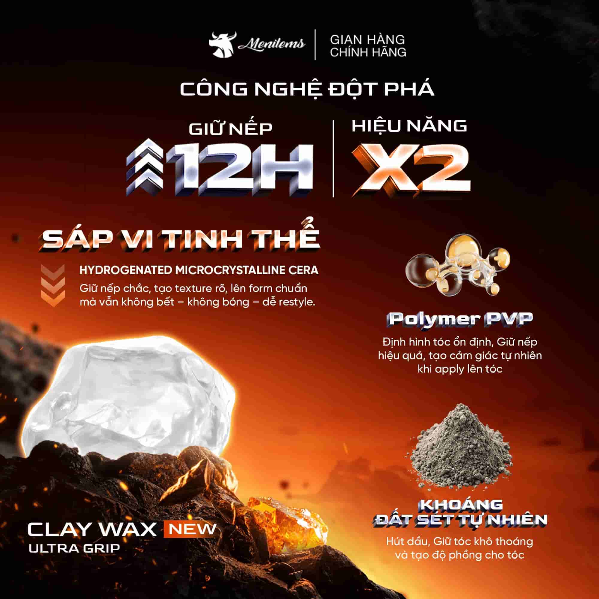 Sáp vuốt tóc nam Menitems Claywax 90g - Mua 1 Tặng 1
