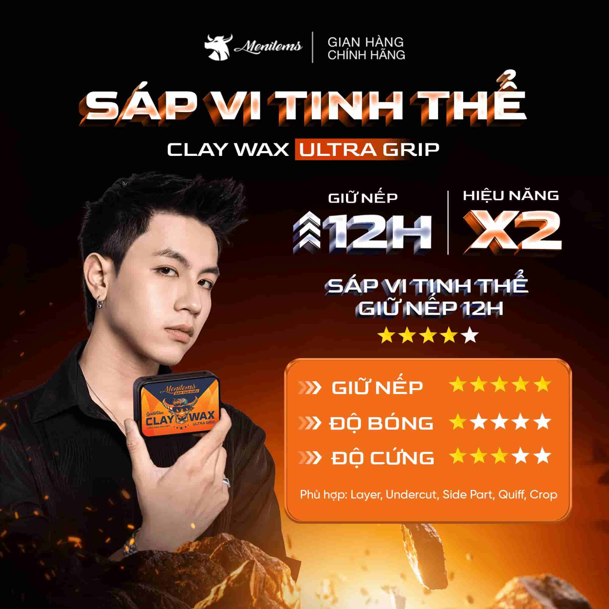 Sáp vuốt tóc nam Menitems Claywax 90g - Mua 1 Tặng 1