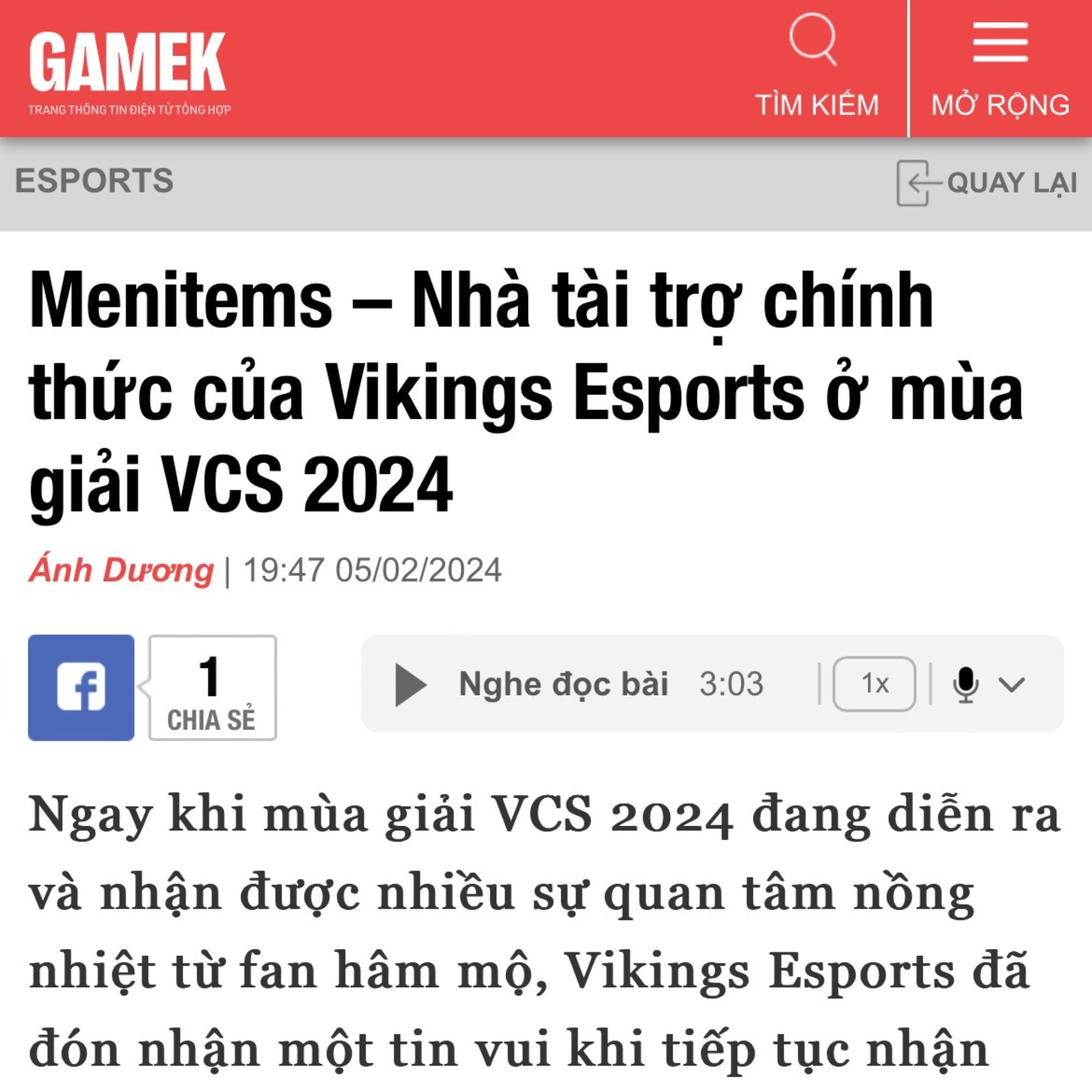 Menitems – Nhà tài trợ chính thức của Vikings Esports ở mùa giải VCS 2024