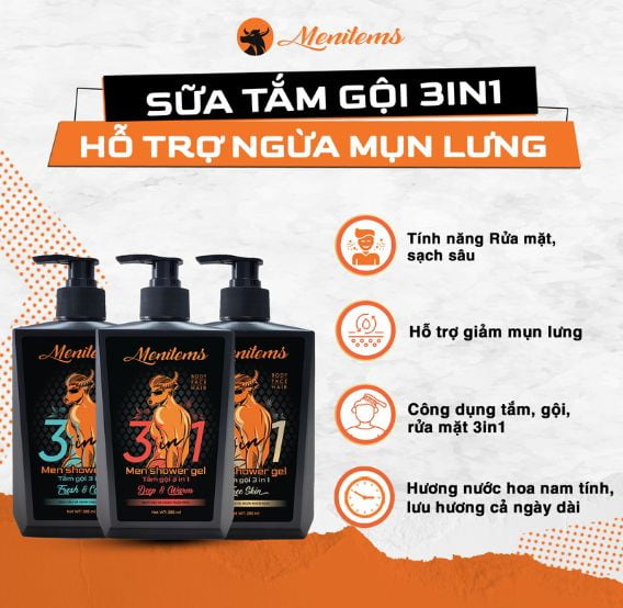 Giới thiệu sản phẩm Sữa Tắm 3 IN 1 Menitems