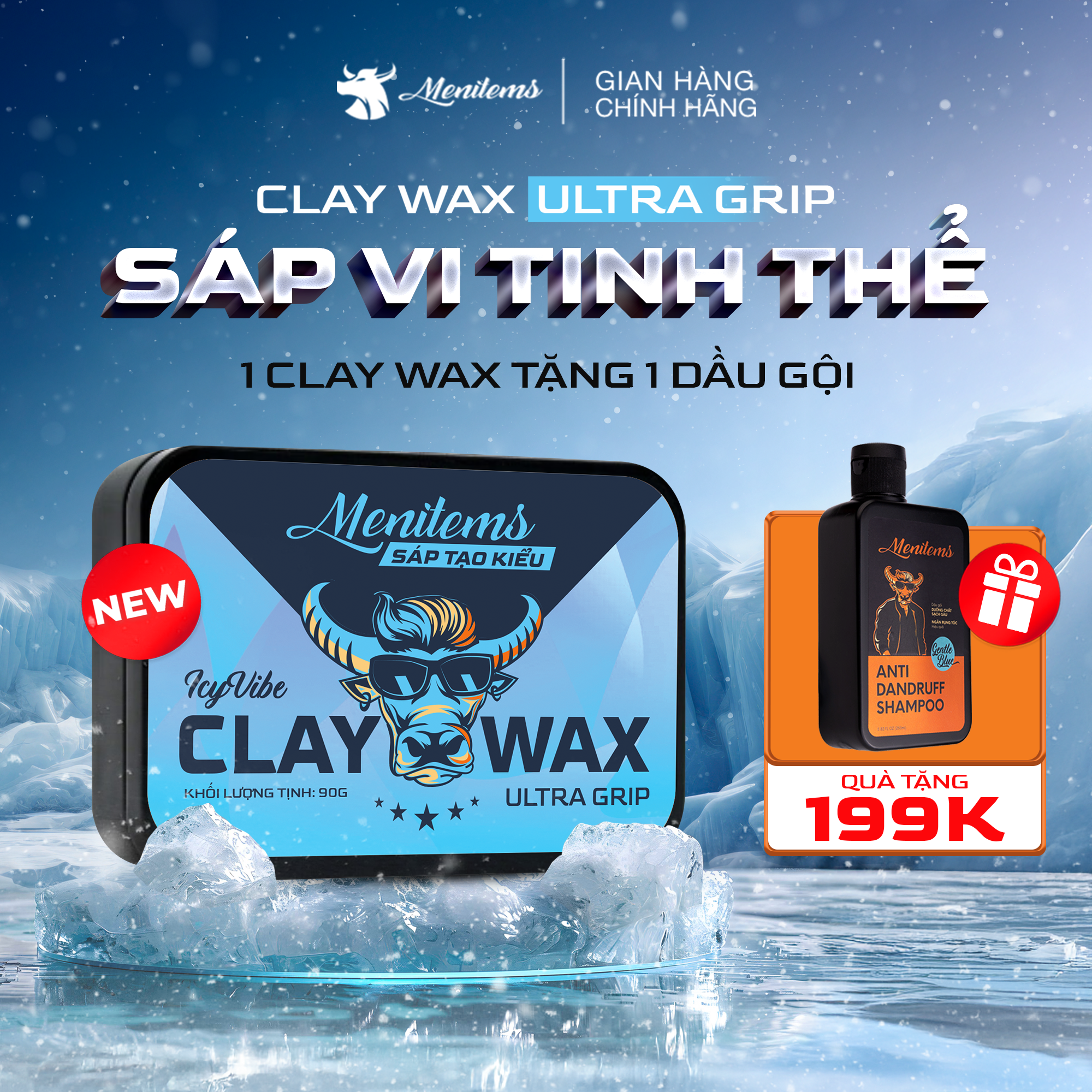 Sáp vuốt tóc nam Menitems Claywax 90g - Mua 1 Tặng 1