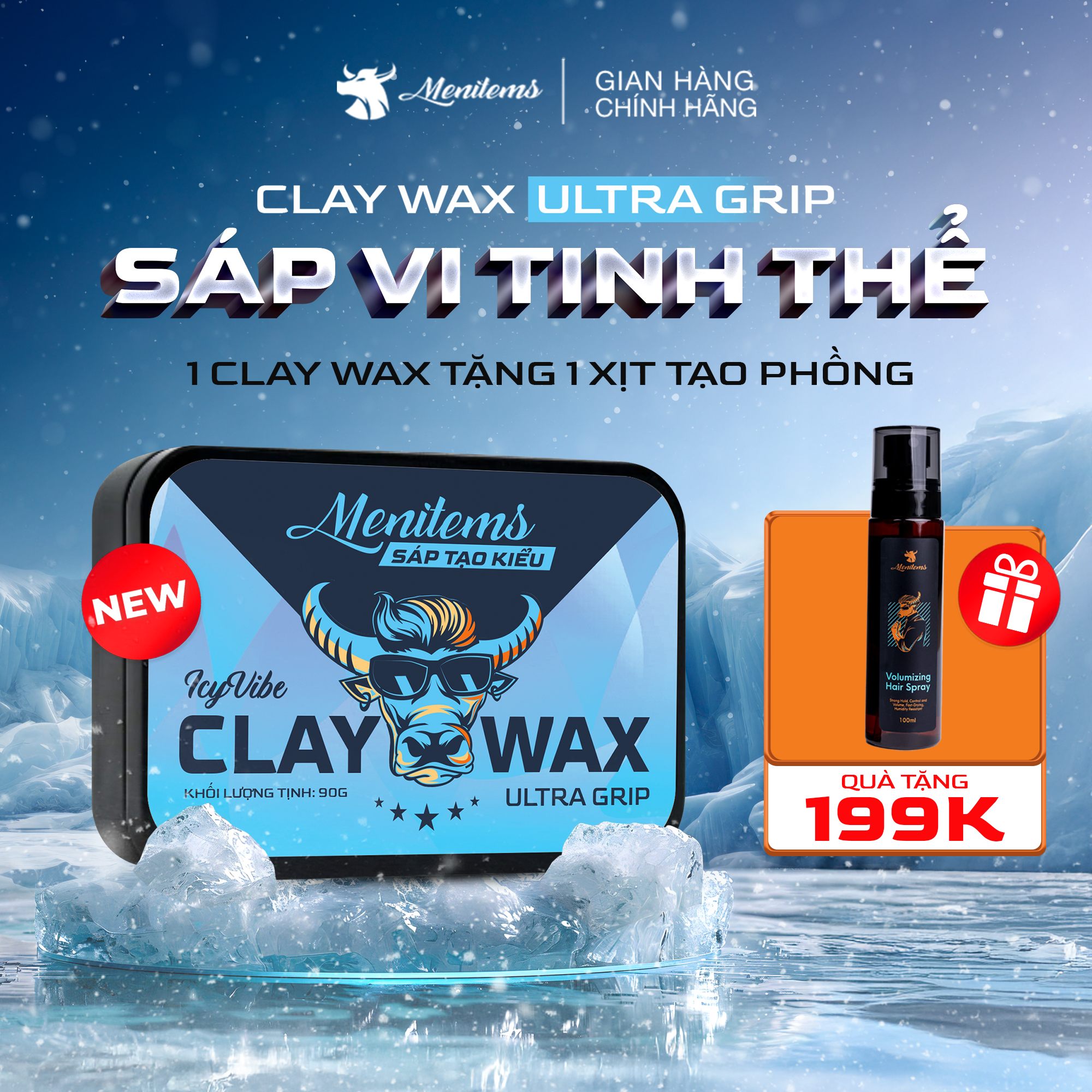 Sáp vuốt tóc nam Menitems Claywax 90g - Mua 1 Tặng 1