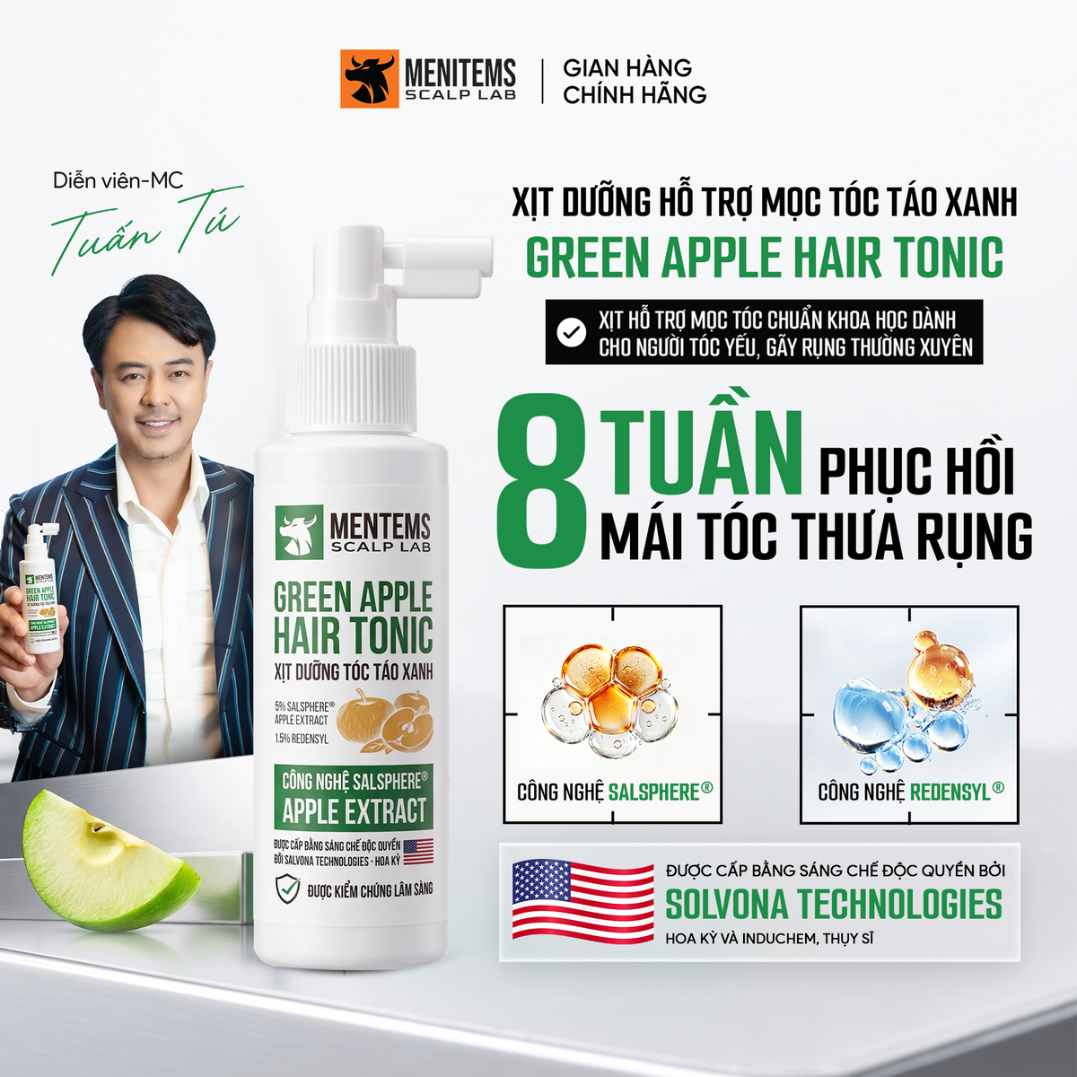 Xịt dưỡng hỗ trợ mọc tóc táo xanh