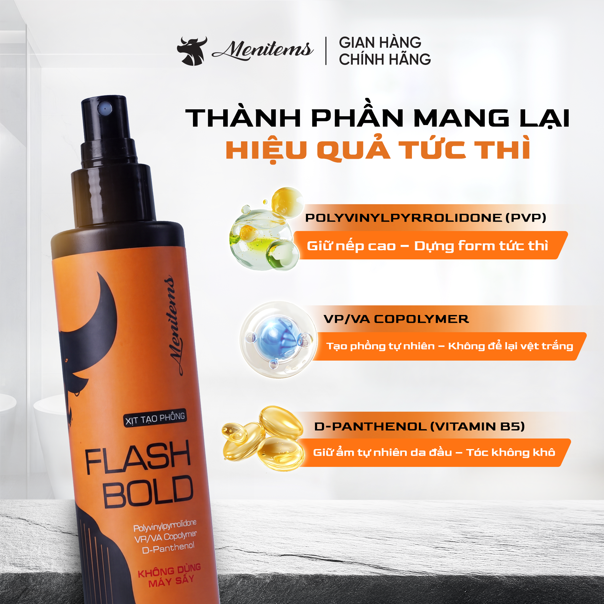 Xịt Phồng Tạo Kiểu FLASH BOLD Menitems (Mã RAMAT30 giảm 30%)