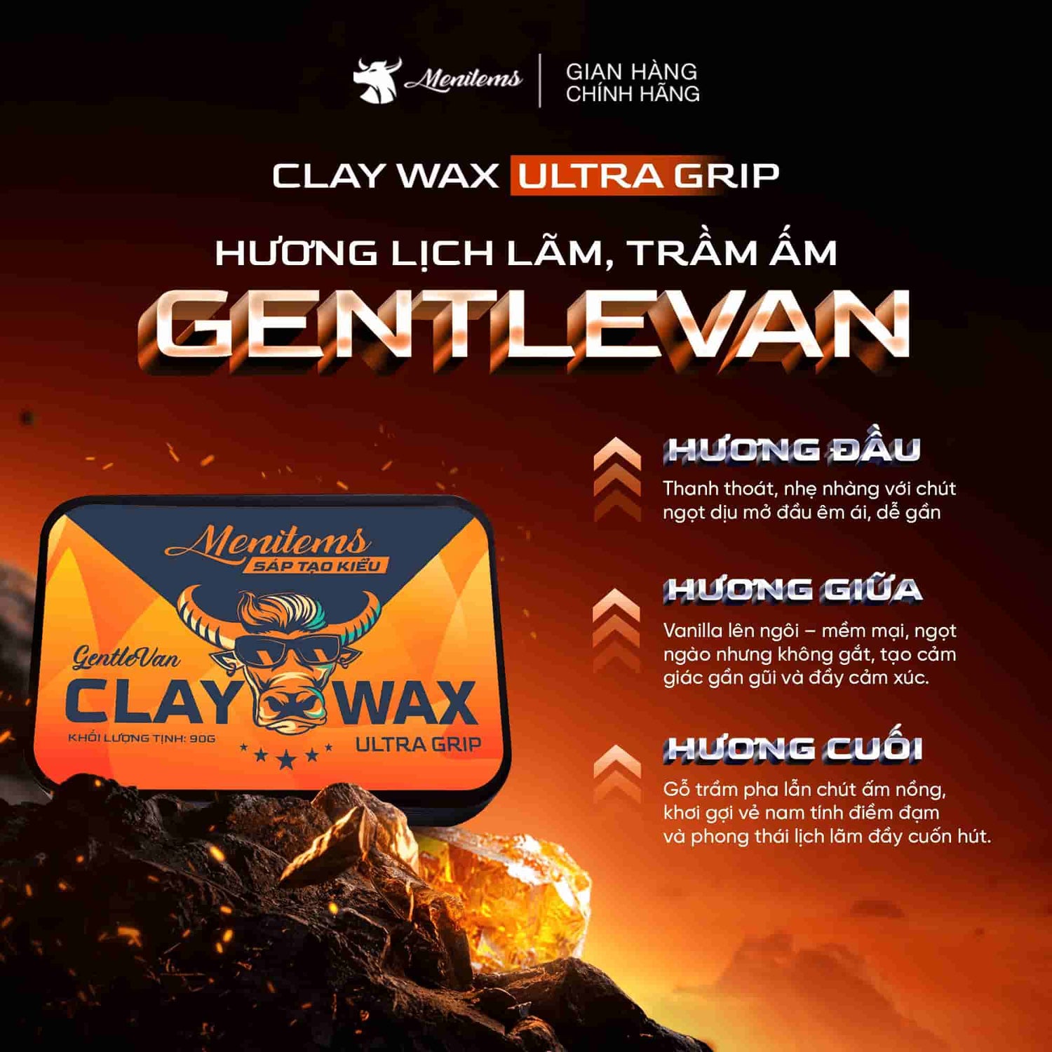 Sáp vuốt tóc nam Menitems Claywax Hương GentleVan 90g