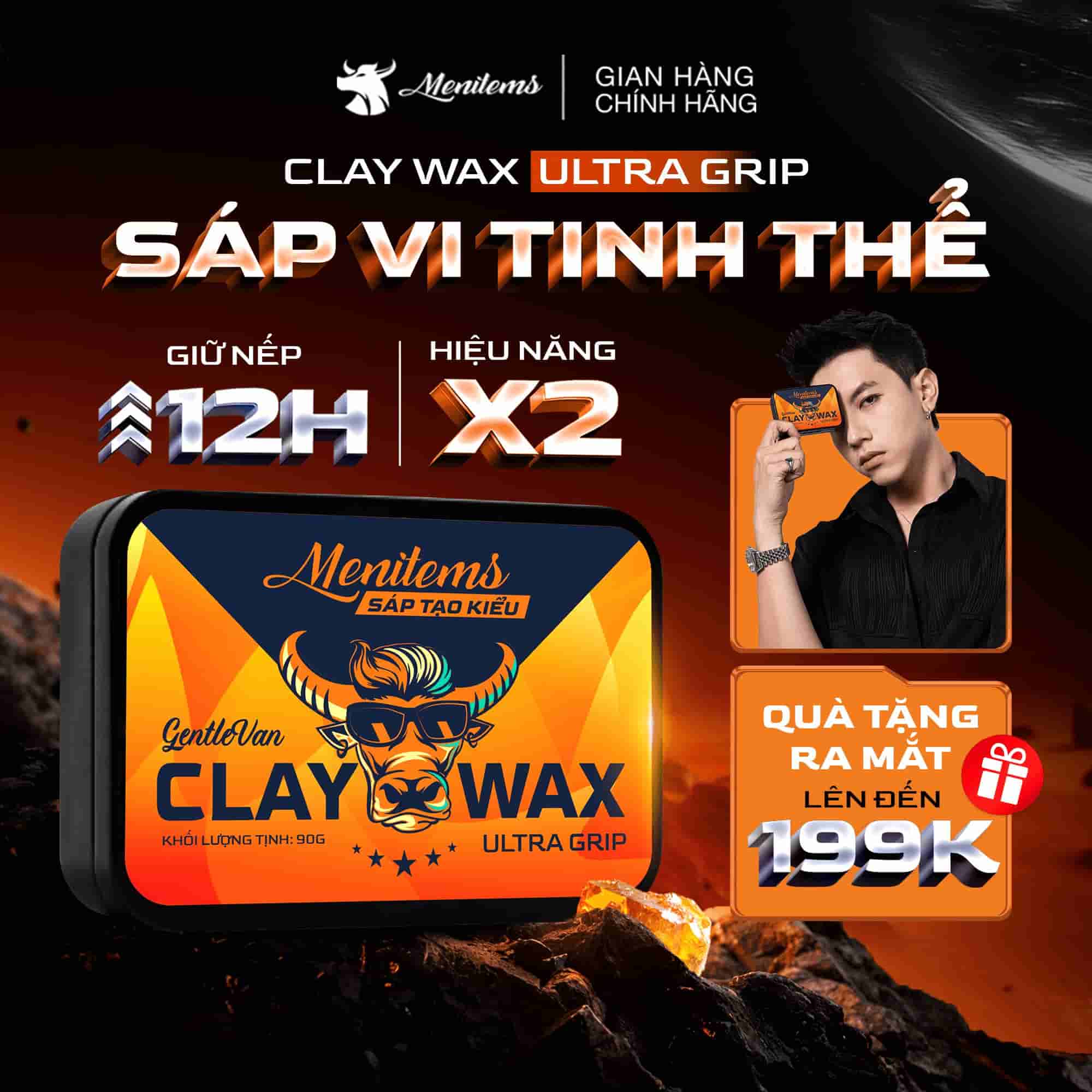 Sáp vuốt tóc nam Menitems Claywax 90g - Mua 1 Tặng 1