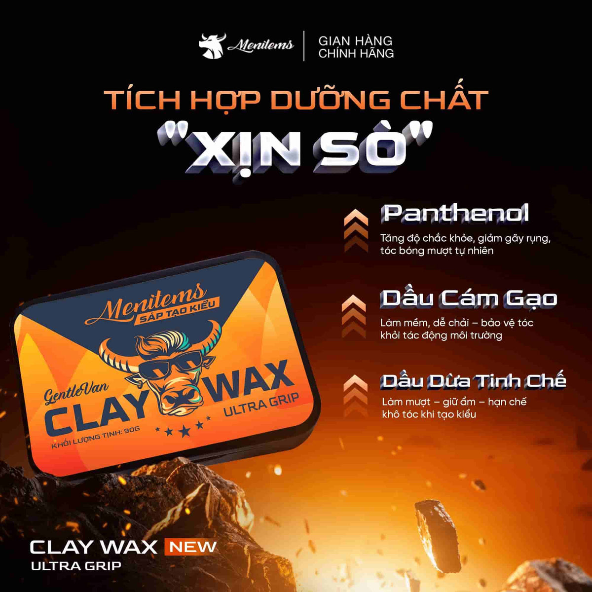 Sáp vuốt tóc nam Menitems Claywax Hương GentleVan 90g